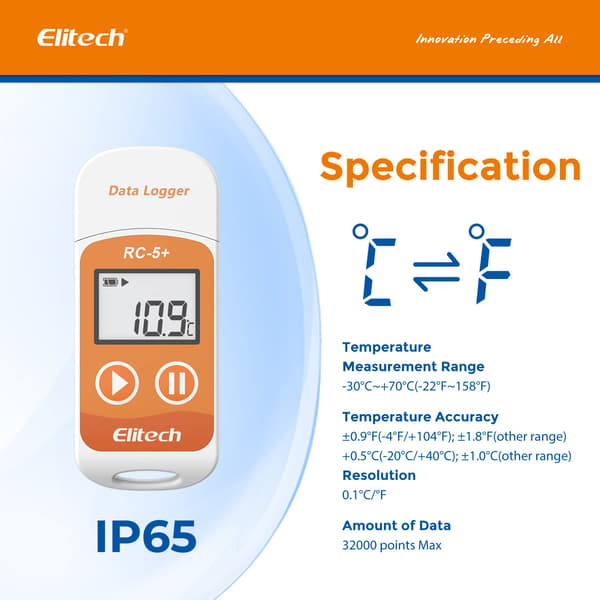 RC-5 USB Temperaturmåler + Mini Datalogger 32000 Digital Termometer Rapport PDF CSV Auto Alarm