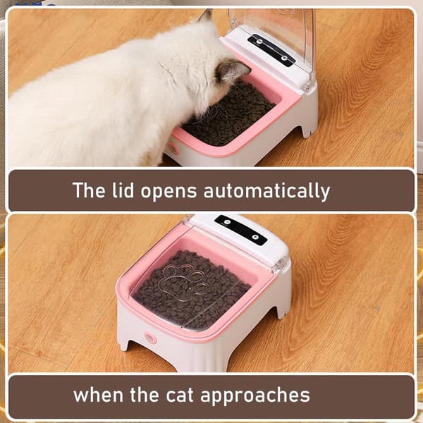 Automatisk kattefoderskål - Timer - Sensor til åbning af låg - Kattebakke - Kattefoderdispenser - Pink