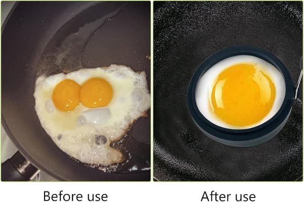 Sorte silikone æggeringe, 4 stk., non-stick belægning
