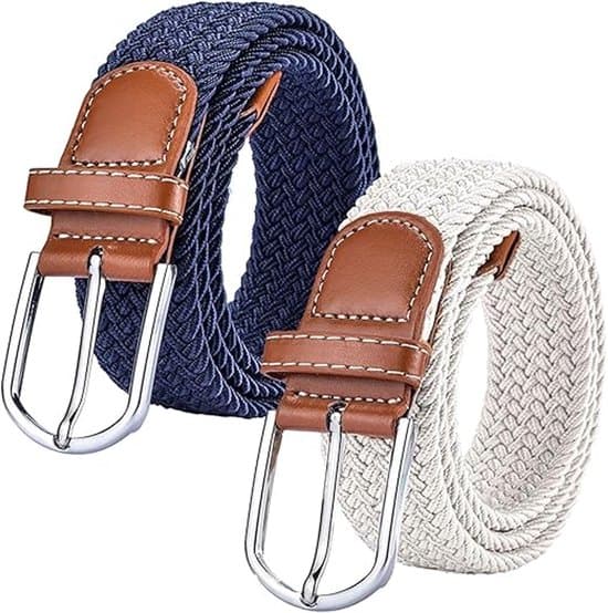 Bälte - Unisex - Flätat stretchmidjeband - Elastiskt - Spänne - Lämpligt för jeans och byxor - Vit, Blå