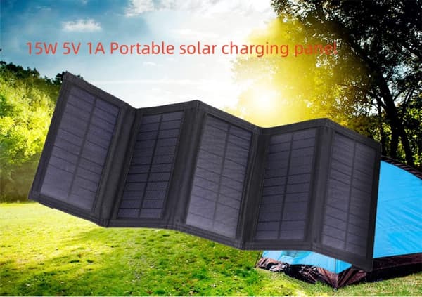 Solpanel-5 paneler-Solpaneler er foldbare-Solceller Genoplad batteri -solpanel powerbank-15W 5V USB solpanel-solpaneler, Sort