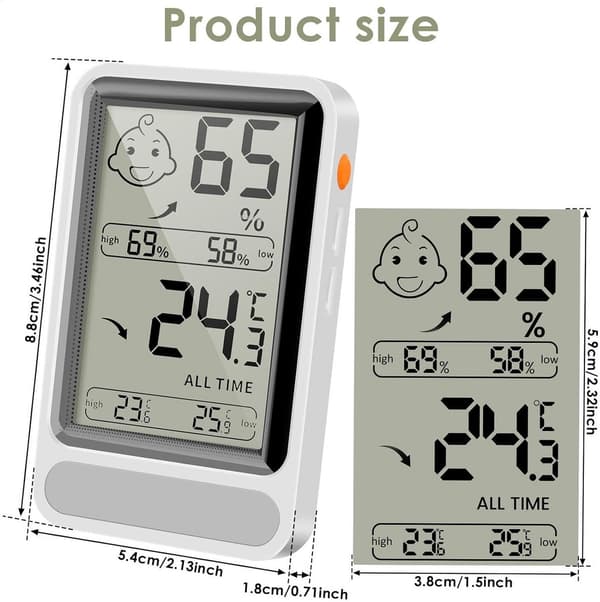 Digital inomhustermometer och hygrometer med stor belyst display