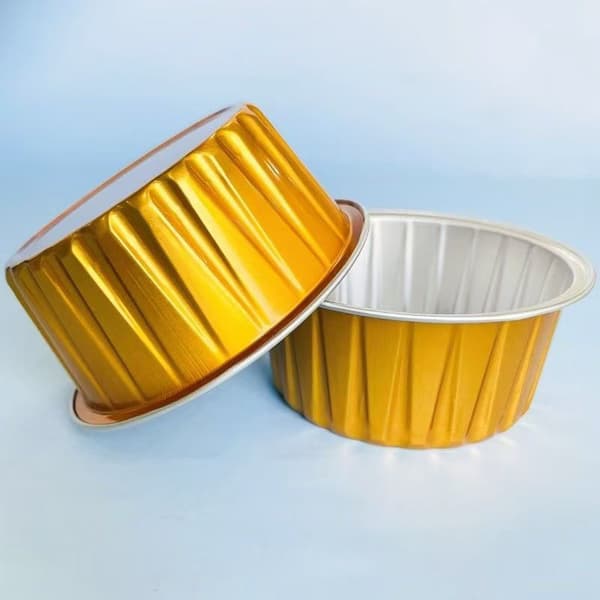 125 stycken runda mini-brödformar med lock, mini-kakformar med lock, engångs-ramekiner, bakformar, muffinsformar, cupcakeformar - Guld