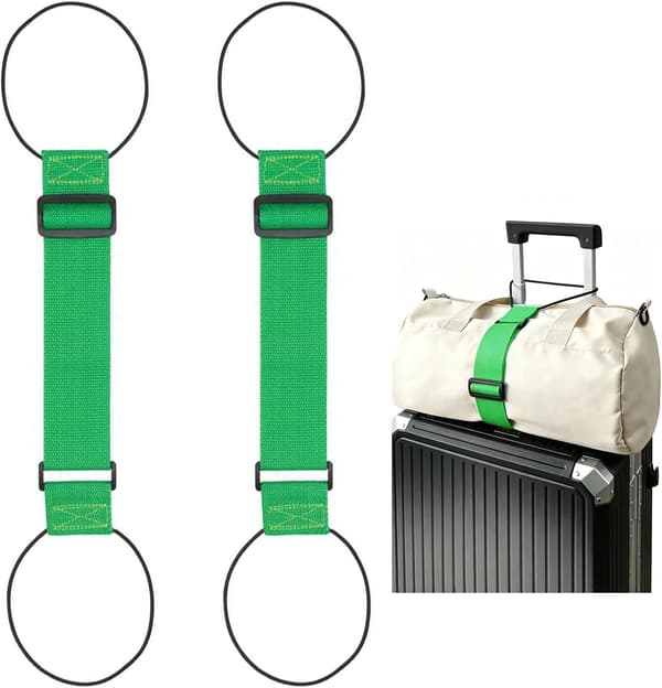 Mångsidiga, starka, justerbara bagageremmar, set om 2, elastiska bagagetillbehör, elastiska fästremmar (grön)