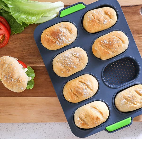Mini rektangulär bakplåt, non-stick silikonbakform för franskt bröd, DIY rektangulär bakform för 8 limpor
