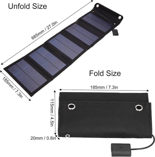 Solpanel-5 paneler-Solpaneler er foldbare-Solceller Genoplad batteri -solpanel powerbank-15W 5V USB solpanel-solpaneler, Sort