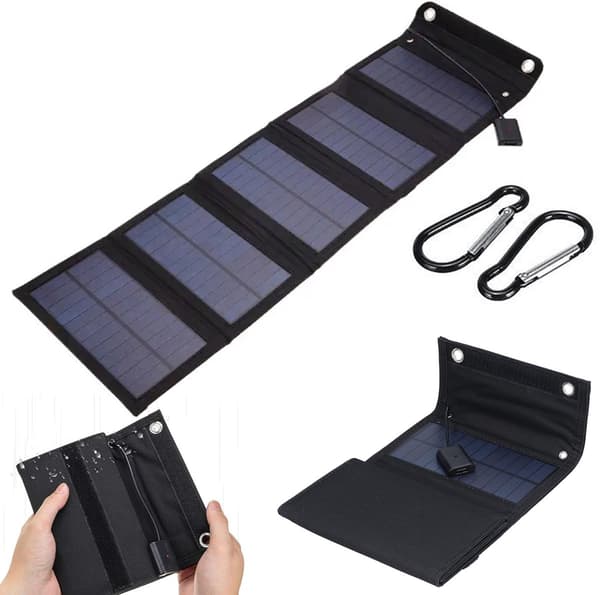 Solpanel-5 paneler-Solpaneler är vikbara-Solceller Laddar batteri -solpanel powerbank-15W 5V USB solpanel-solpaneler, Svart