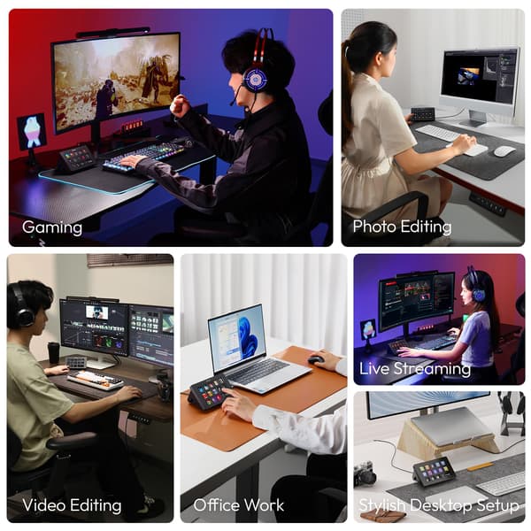 D200 Studio Controller med 13 LCD-knapper, U-Studio Apps og software til kontor, indholdsskabere, gaming, livestreaming
