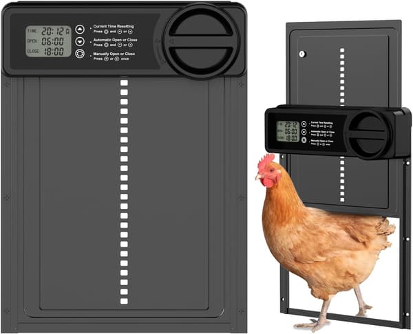 Automatisk Hönshusdörr - Batteridriven Elektrisk Hönshusdörr - Smart Timer - Klämskyddssensor - LCD-skärm