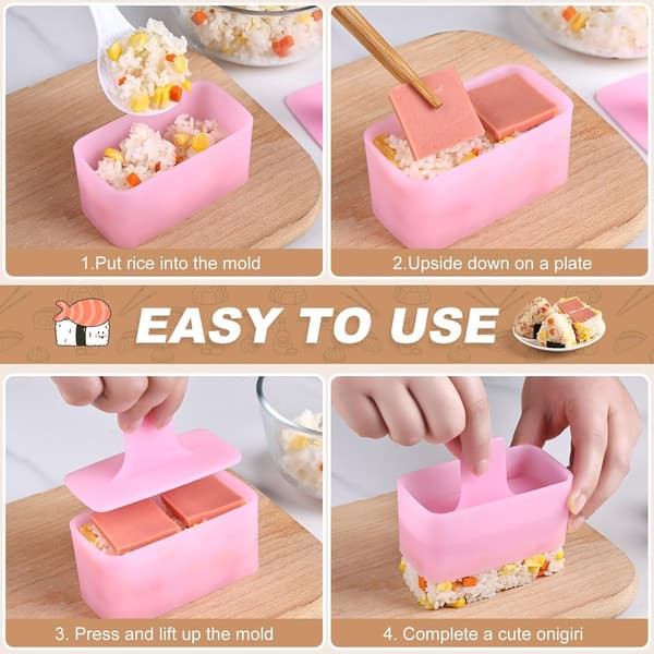 3-delt sæt til risboller og sushi — sushiform — onigiri-maskine — Forme til risboller — Ideel til hjemmebrug — PP-materiale — Gul/Pink