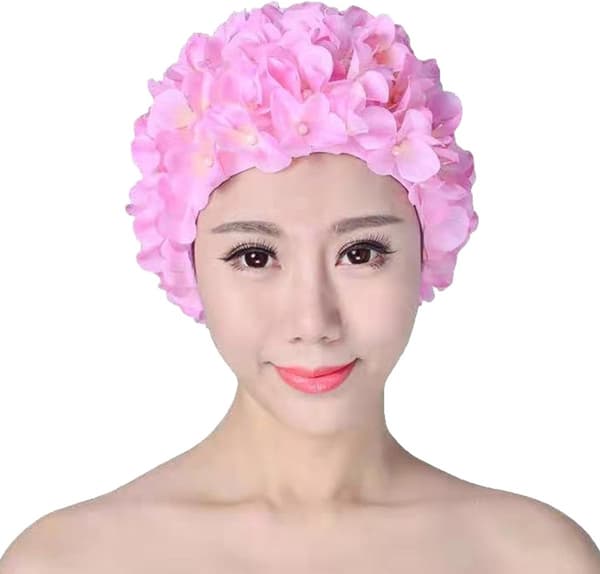 Blomstret badehætte - Smart badehætte - Hårbeskyttelse - Håndlavet blomsterdesign - One Size - Pink