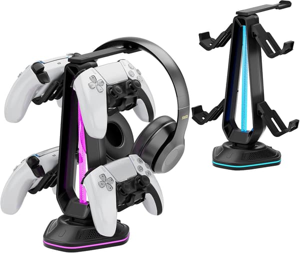 RGB-controllerholder med 9 lystilstande, PS4/5 og Switch-controllere, gamingrumdekoration, controllerstander med 2 USB-porte