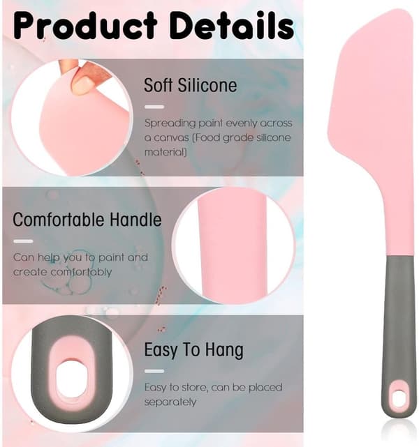 Silikone malerspatel - Bærbar silikonecremespatel - Til at sprede og glatte maling - lærred - smør - pink - 34×7.3cm