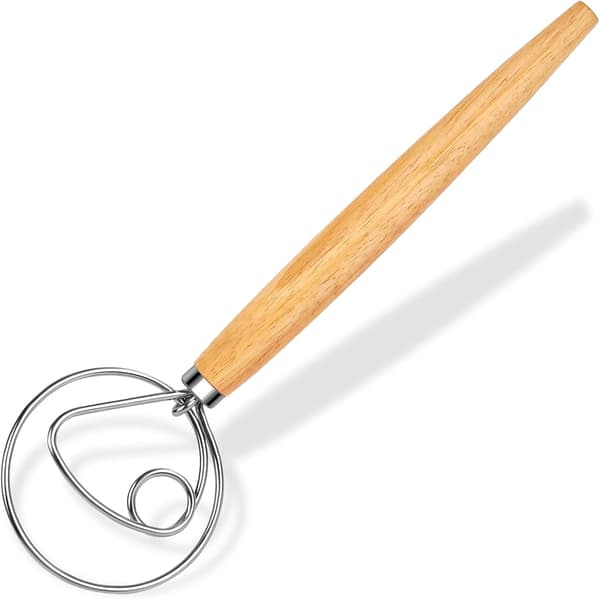 Dejblander, rustfrit stål, træhåndtag, inkluderer dejkrog, velegnet til bagning af surdejsbrød.