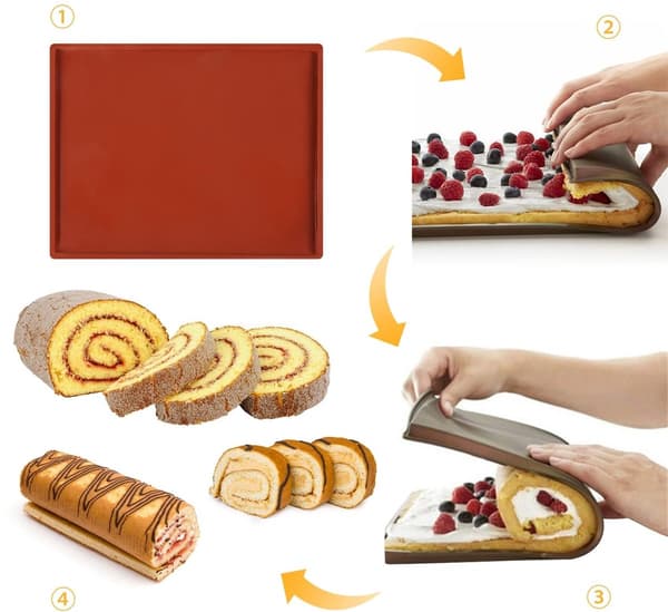 Silikone bageunderlag til kage - Silikone bageunderlag - Multifunktionelt bageunderlag - Swiss rulleunderlag - Brun - Silikone bageform til roulade