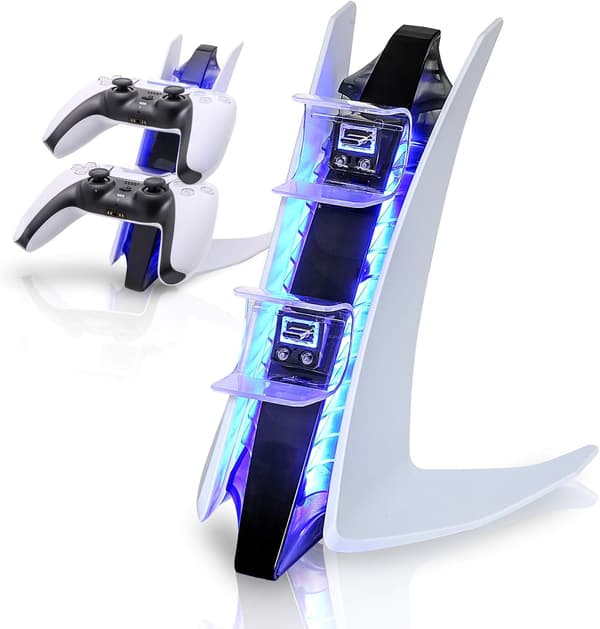 Velegnet til PS5-controlleroplader, med LED-belysning og opladerkabel, PlayStation 5 Dual Controller-ladestation
