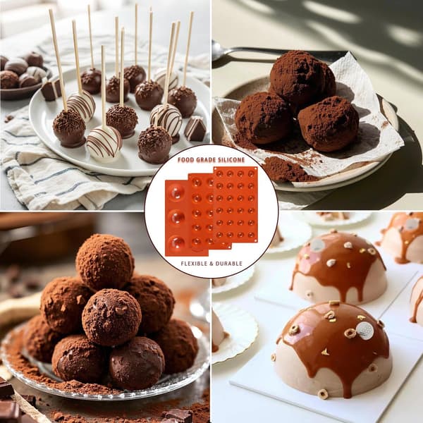 2 store silikoneforme med 6 halvkugleformede hulrum – Non-stick bageform til chokoladebomber, mousse, gelé, budding og søde desserter
