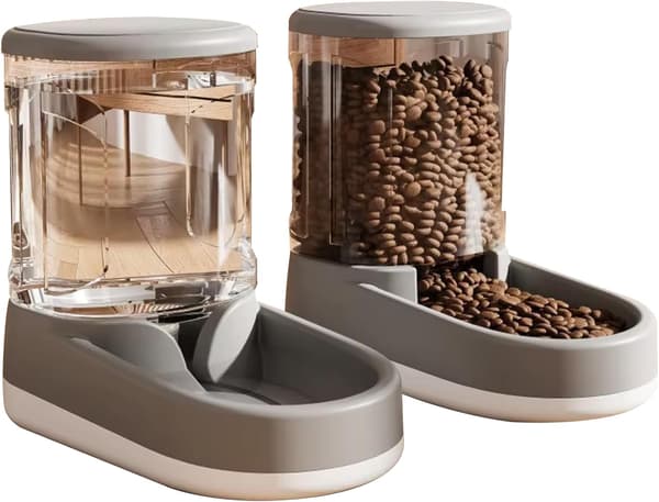 Automatisk foderautomat, automatisk kattefoderautomat, automatisk vanddispenser til kæledyr, 2,1 kg kattefoderautomat og 3,8 L hundevanddispenser, tyngdekraftsfoderautomat til katte