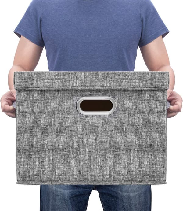 Förvaringslåda - Vikbar med lock - Robust och hållbar - Lämplig för förvaring av kläder och leksaker - Textilmaterial - Grå