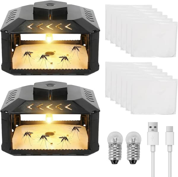 Loppfälla för hemmet, set med 2 LED-loppfällor, rundstrålande loppfälllampa för vardagsrum, sovrum, barnrum, kök, loppfälla