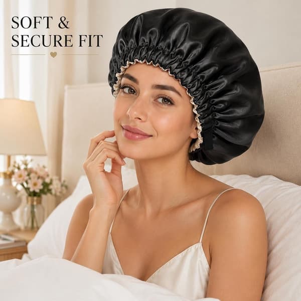 Sovehætte - Sort/Brun - Dobbeltlag - Silke/Satin - Til Kvinder