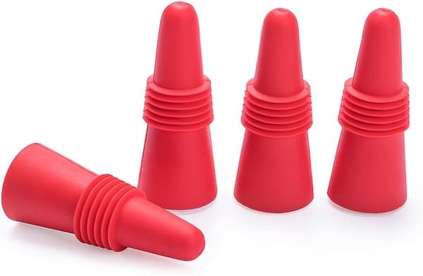 Flaskproppar (5 stycken), silikonflaskproppar och dryckesflaskproppar, röd.