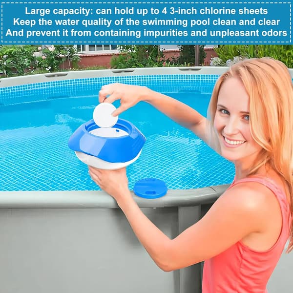 Tommer flydende pooldispenser, foldbar flydende klordispenser, flydende diffuser til pools, spabade, vandlande, boblebade og springvand