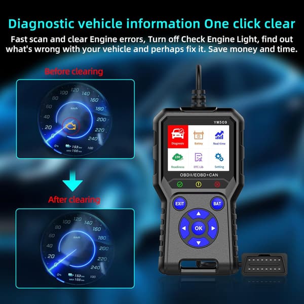 Professionell OBD 2-skanner för bilmotorfelkoder, CAN-diagnosverktyg, läs och rensa felkoder för fordon med OBD2
