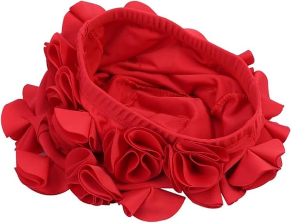 Badehætte - Blomstret Badehætte - Polyester - Unisex - Mode Dame Badehætte - Retro Badehætte med - 3D Blomstret Badehætte - Rød - 22*18cm
