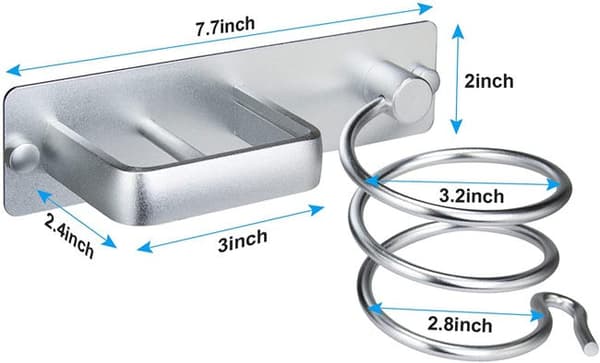 Väggmonterad hårfönshållare (silver), borrmontering, rostfritt stål