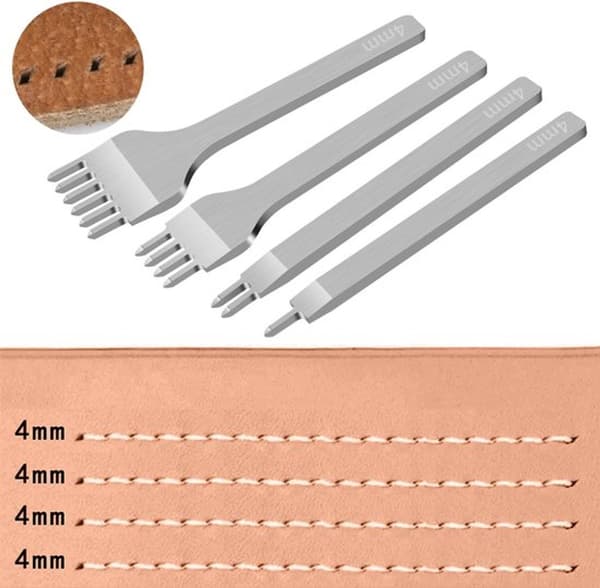 4-delt læderstansejernssæt, 1/2/4/6 rustfrit stål læderstansejernssæt, 4 mm.