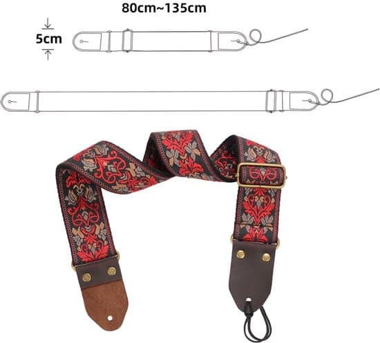 Gitarrrem - Gitarrtillbehör - Justerbar Gitarrrem - Axelrem - Nylon + Läder - 80*5 cm - Svart - Svart - 80*5 cm