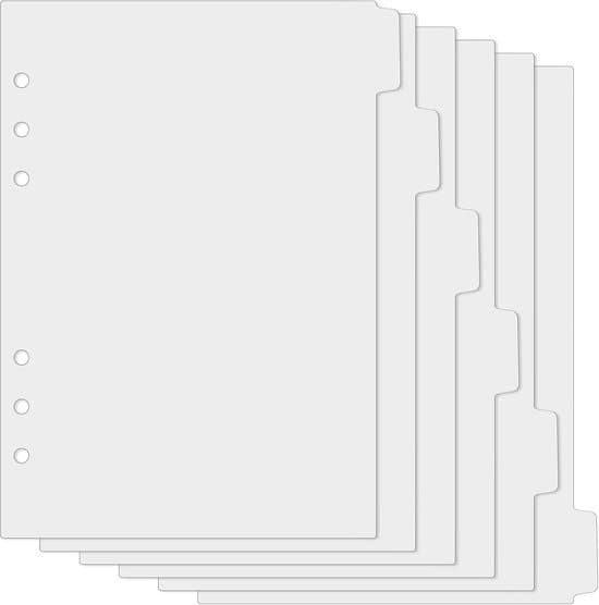 6 A7-skilleark, plastikmappe, skilleark, indeks, 6 huller, sideskilleark, notesbog, indeks-skilleark til ringbind, ringbind, planlægger