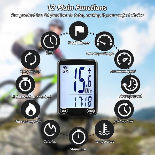 Cykelcomputer - Hastighedsmåler - Trådløs Cykelcomputer - Navigation