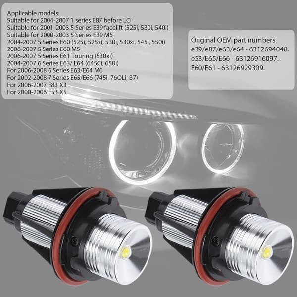 Sæt med 2 Angel Eyes forlygter kompatible med BMW E39 E53 E60 E61 E63 E64 E65 E66 E87 6000K med fejlfri dekoder 7000K Xenon hvid