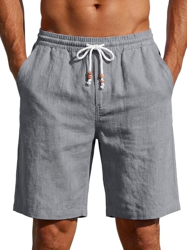 Hørshorts til mænd med elastisk linning og lommer