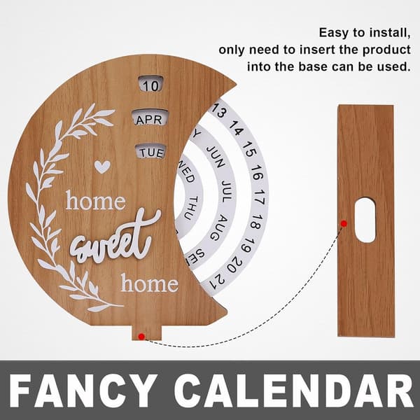 stycke - Träevighetskalender - Rund träkalender - Trä - Manuell rotation - 18*20 cm - Skrivbordskalender - Evighetskalender