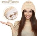 Vintermössa för kvinnor - Varm och vindtät vintermössa - Ullmössor för män och kvinnor - Stickad skidmössa - Lätt elastisk stickad mössa med satinfoder - svart
