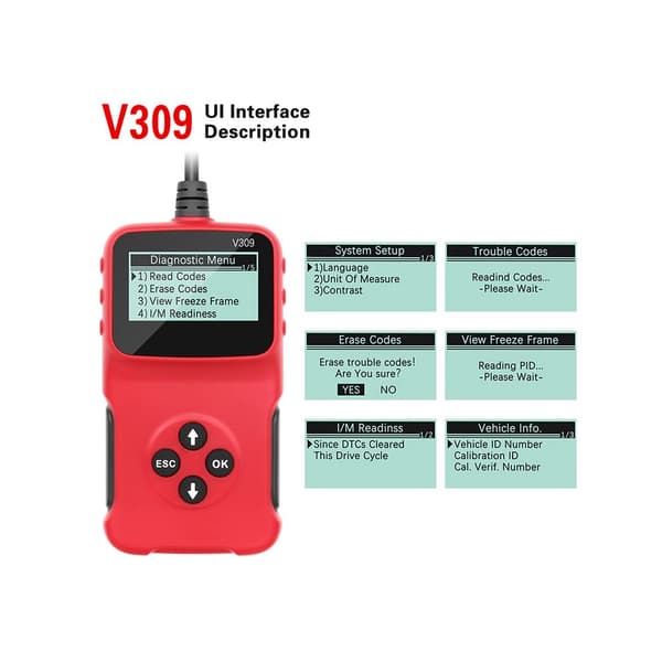 V309 OBDII-diagnostiikkatyökalu autoihin