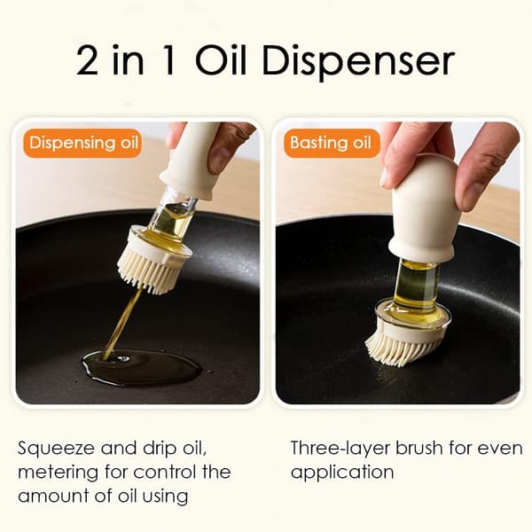 180ML Oljedispenser med Borste - Olivoljedispenser med förlängd silikonborste - borsta olja under matlagning - 2-i-1 180ML