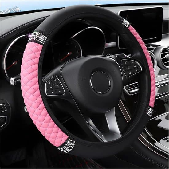 Læder Ratovertræk - Biltilbehør - Interiørbeskyttelse - Blød Kunstlæderfinish - 38 cm Diameter - Pink