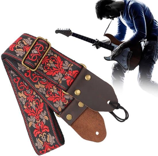 Gitarrrem - Gitarrtillbehör - Justerbar Gitarrrem - Axelrem - Nylon + Läder - 80*5 cm - Svart - Svart - 80*5 cm
