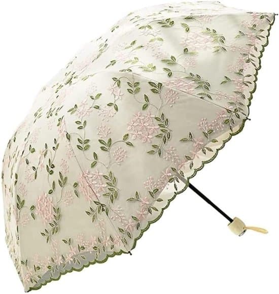 Spetsfällbart paraply - Damparaply - Solskydd - Vintagebroderi - 95 cm diameter - Blå