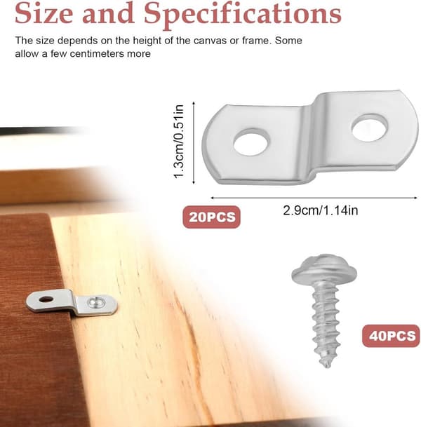 Canvas Offset Clips 3.18 mm - 20 delar för tavelmontering med skruvar