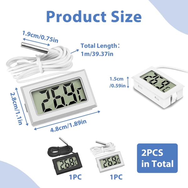 2-delad digital LCD-termometer temperatursensor med LCD-display - Kylskåpstermometer temperaturprob -50℃ - 110℃ - 2-delad