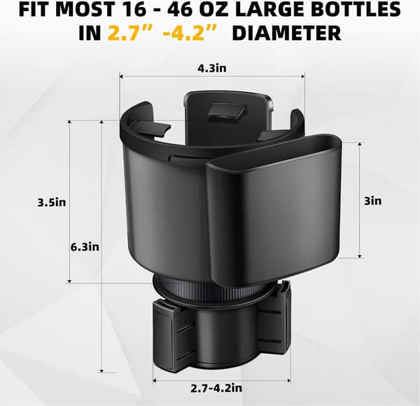 Bilmugghållare-expander - 2,7\"-4,2\" stora vattenflaskor 16-46 oz - justerbar bas