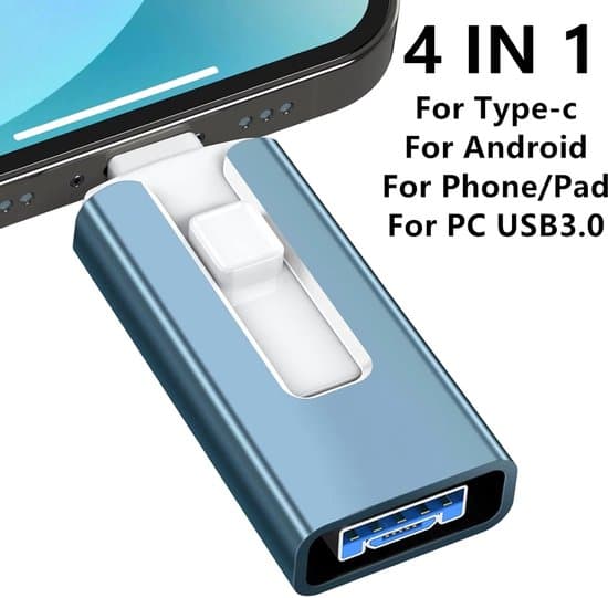 512GB 4-i-1 USB 3.0 Hukommelsesstick - Kompatibel med iPhone - iPad - Android - og PC - Lightning - USB-C - Micro-A - 3.0 M