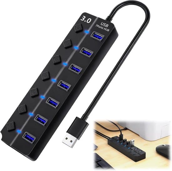 USB 3.0 Hub med 7 porte og 5 Gbps hastighed