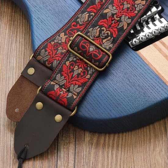Gitarrrem - Gitarrtillbehör - Justerbar Gitarrrem - Axelrem - Nylon + Läder - 80*5 cm - Svart - Svart - 80*5 cm