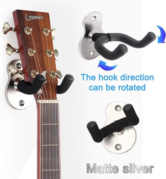 Gitarrväggfäste - 2 delar - Gitarrkrok - Väggfäste för att hänga gitarr - Gitarrhållare - Gitarrhängare - Gitarrstöd - Silver - 2 delar